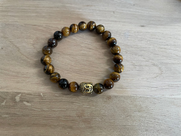Bracelet élastique en Oeil de Tigre naturel + perle Bouddha
