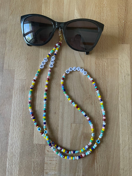 Chaîne cordons à lunettes de soleil, perles colorées et Oeil Turc Nazar Boncuk