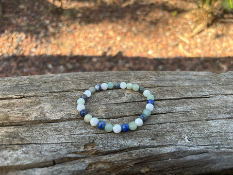 Bracelet élastique de Lithothérapie en Pierre de Lune, Lapis Lazuli et Amazonite, Made in France