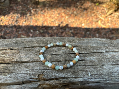 Bracelet élastique en Amazonite, Howlite Blanche et Jaspe Paysage, Made in France