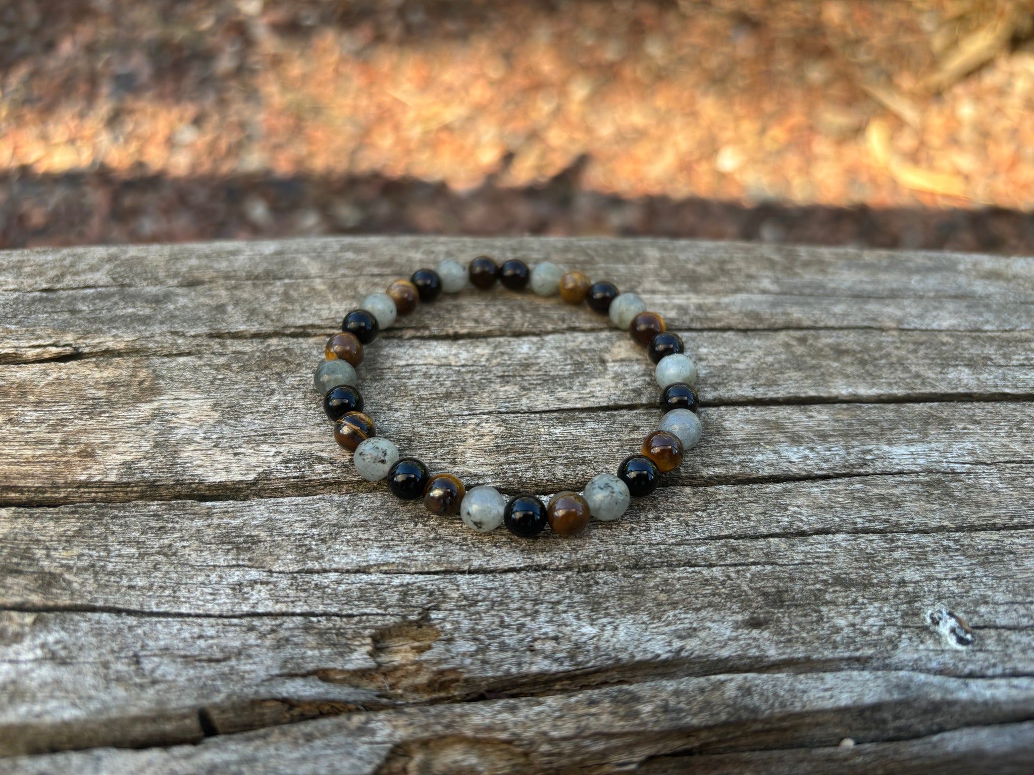 Bracelet élastique de Lithothérapie "Triple Protection" Oeil de Tigre, Labradorite et Onyx noire