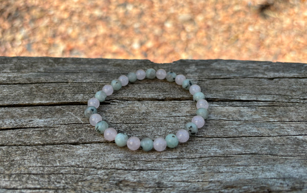 Bracelet élastique de Lithothérapie en Jaspe Kiwi, Jaspe sésame et Quartz Rose