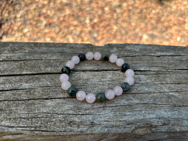 Bracelet élastique en Jaspe Kambaba et Quartz Rose, Made in France