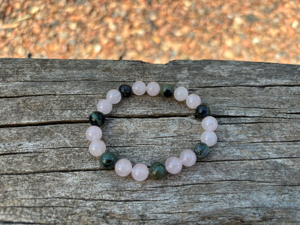 Bracelet élastique en Jaspe Kambaba et Quartz Rose, Made in France