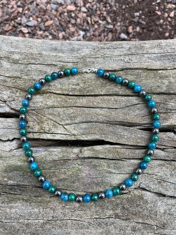 Collier de lithothérapie en Malachite, Hématite et Apatite, Made in France