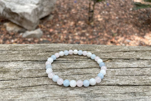 Bracelet élastique de Lithothérapie "Triple Protection" Pierre de Lune, Aigue Marine et Quartz Rose, Made in France
