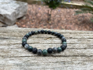 Bracelet élastique de Lithothérapie "Triple Protection" Labradorite, Pierre de lave et Jaspe Kambaba, Made in France