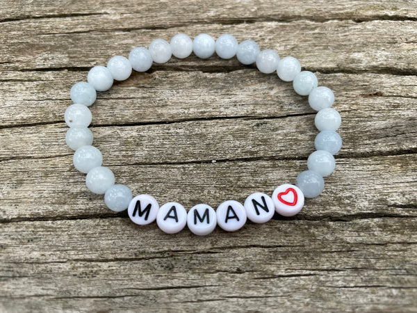 Bracelet élastique de Lithothérapie en Aigue Marine naturelle, Spécial Fête des Mères