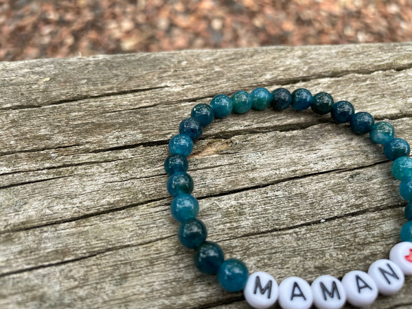 Bracelet élastique de Lithothérapie en Apatite naturelle, Spécial Fête des Mères