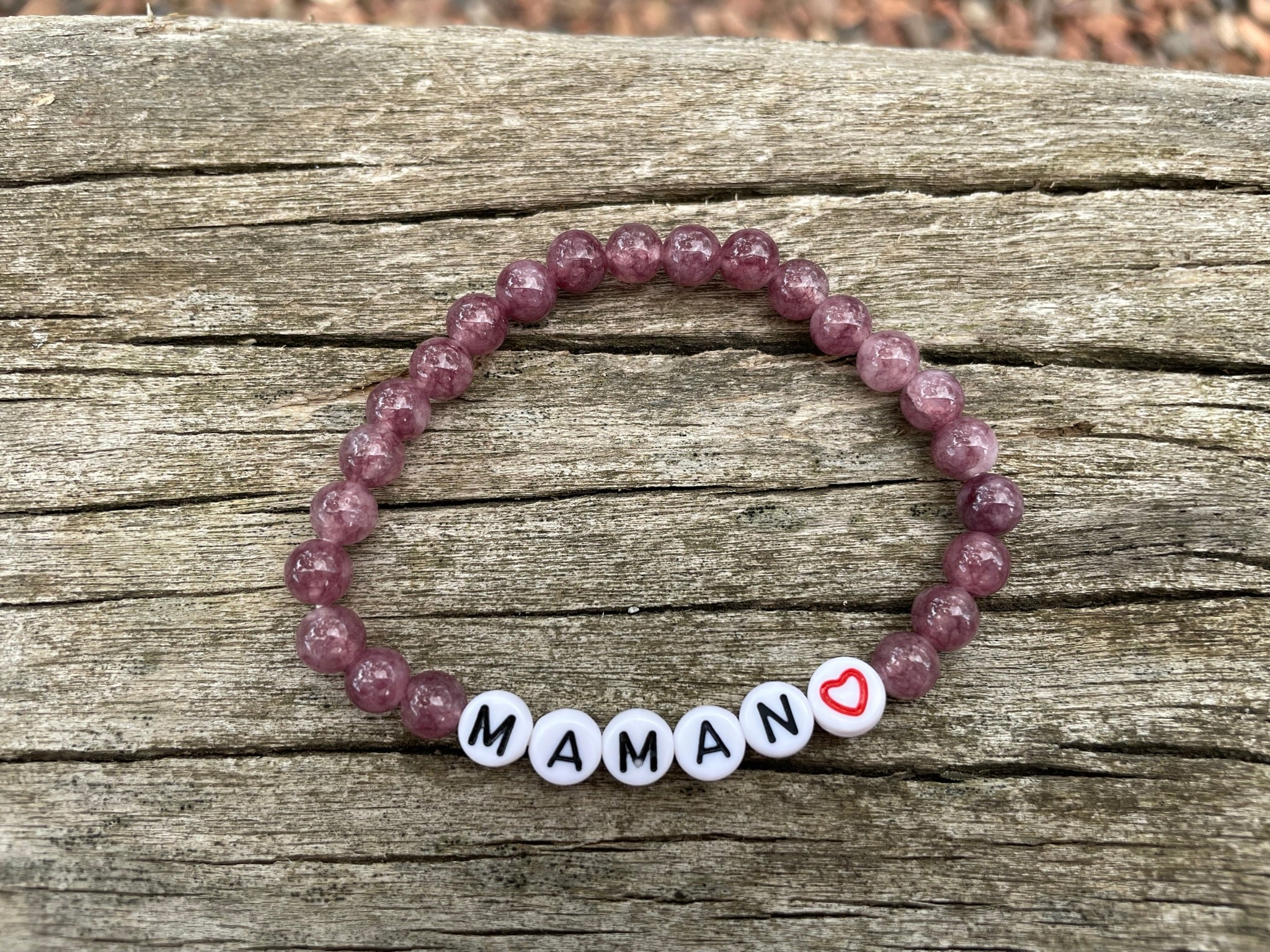 Bracelet élastique de Lithothérapie en Lépidolite naturelle, Spécial Fête des Mères