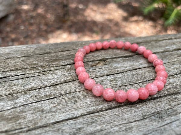 Bracelet élastique de Lithothérapie en Rhodochrosite naturelle, Made in France