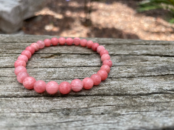 Bracelet élastique de Lithothérapie en Rhodochrosite naturelle, Made in France