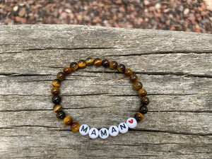 Bracelet élastique de Lithothérapie en Oeil de Tigre naturel, Spécial Fête des Mères
