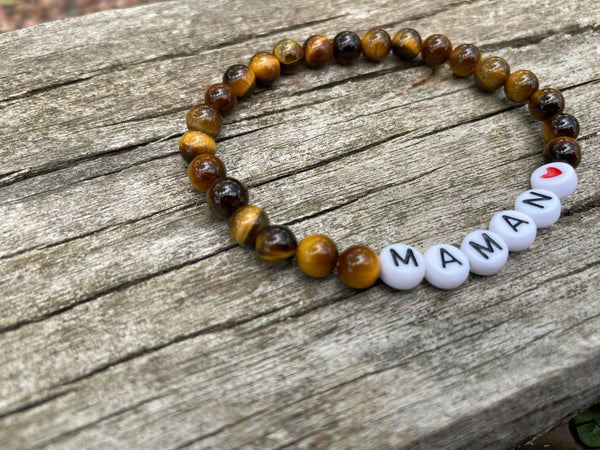 Bracelet élastique de Lithothérapie en Oeil de Tigre naturel, Spécial Fête des Mères