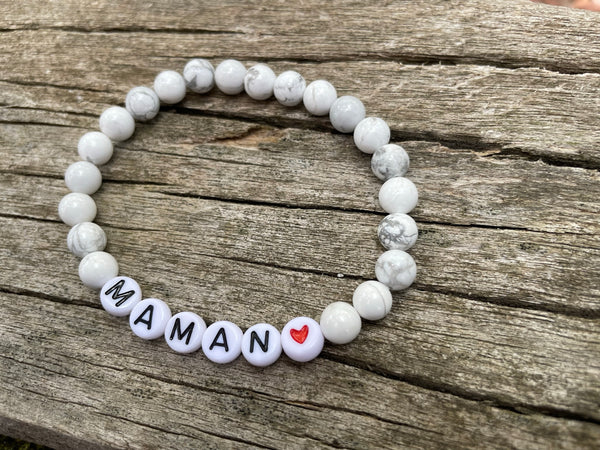 Bracelet élastique de Lithothérapie en Howlite Blanche naturelle, Spécial Fête des Mères