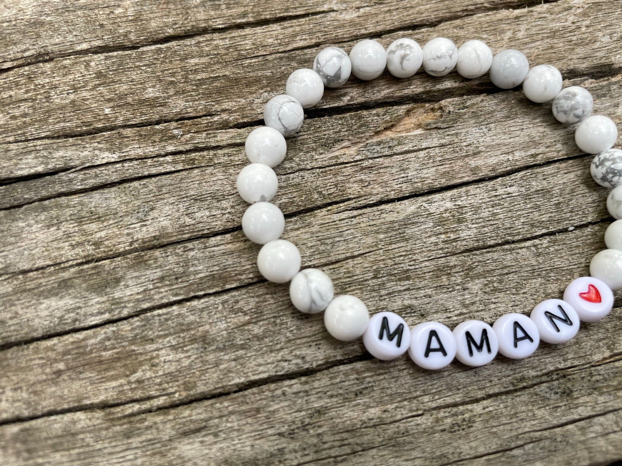 Bracelet élastique de Lithothérapie en Howlite Blanche naturelle, Spécial Fête des Mères