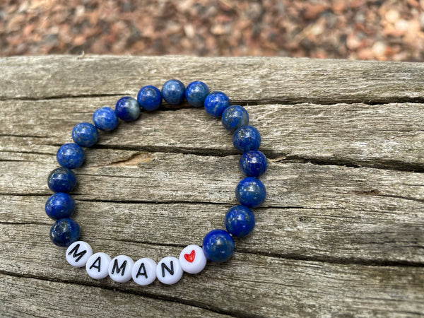 Bracelet élastique de Lithothérapie en Lapis Lazuli naturel, Spécial Fête des Mères