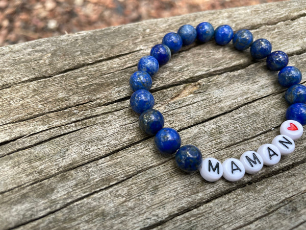 Bracelet élastique de Lithothérapie en Lapis Lazuli naturel, Spécial Fête des Mères