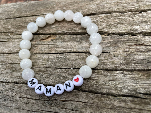 Bracelet élastique de Lithothérapie en Pierre de Lune naturelle, Spécial Fête des Mères