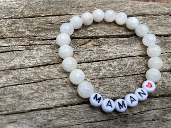Bracelet élastique de Lithothérapie en Pierre de Lune naturelle, Spécial Fête des Mères
