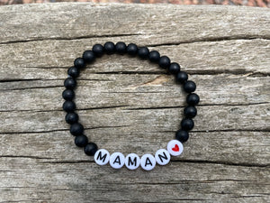 Bracelet élastique de Lithothérapie en Agate Noire, Onyx naturelle, Spécial Fête des Mères