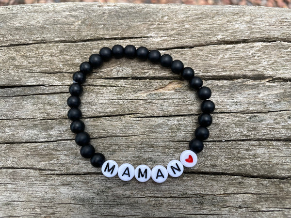 Bracelet élastique de Lithothérapie en Agate Noire, Onyx naturelle, Spécial Fête des Mères