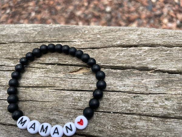 Bracelet élastique de Lithothérapie en Agate Noire, Onyx naturelle, Spécial Fête des Mères