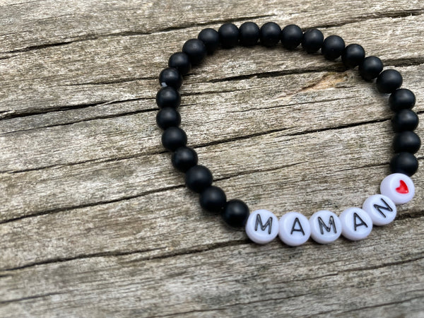 Bracelet élastique de Lithothérapie en Agate Noire, Onyx naturelle, Spécial Fête des Mères