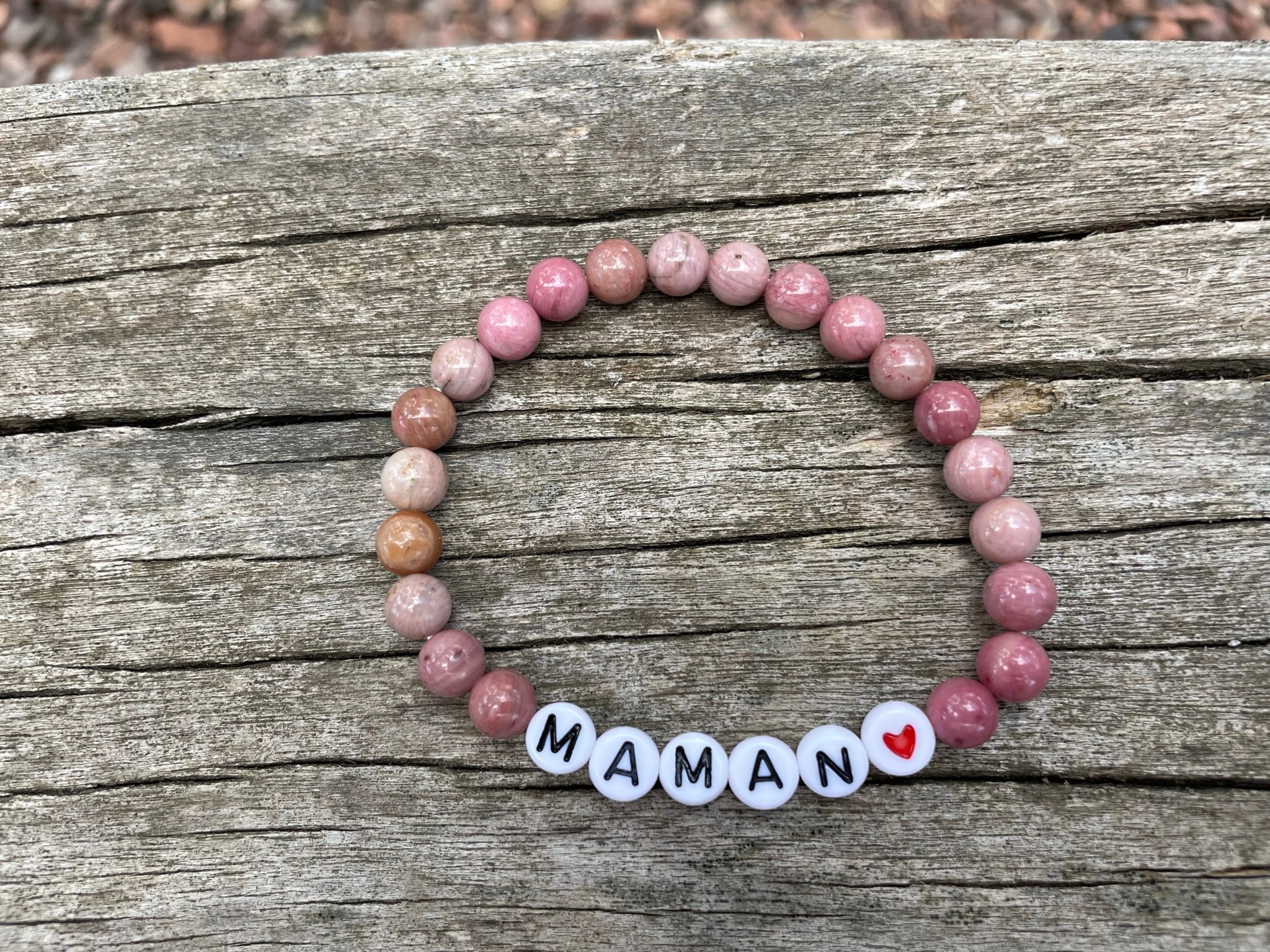 Bracelet élastique de Lithothérapie en rhodochrosite  naturelle, Spécial Fête des Mères