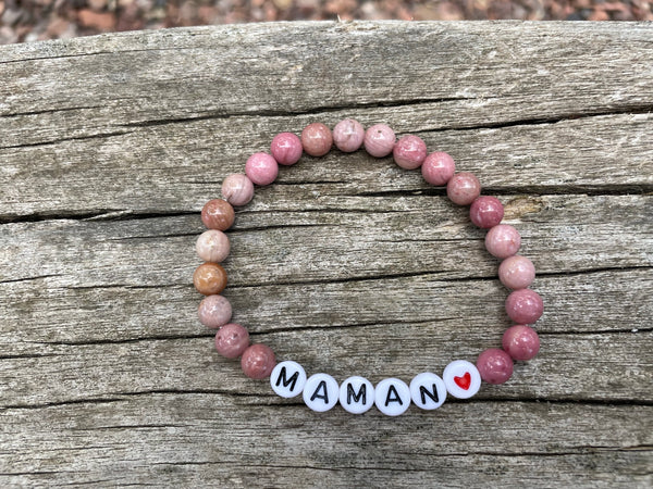 Bracelet élastique de Lithothérapie en rhodochrosite  naturelle, Spécial Fête des Mères