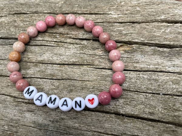 Bracelet élastique de Lithothérapie en rhodochrosite  naturelle, Spécial Fête des Mères