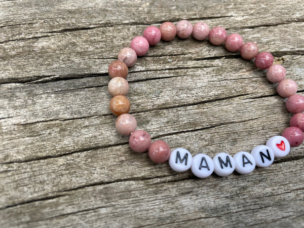 Bracelet élastique de Lithothérapie en rhodochrosite  naturelle, Spécial Fête des Mères