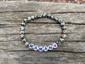 Bracelet élastique de Lithothérapie en Jaspe Dalmatien naturel, Spécial Fête des Mères