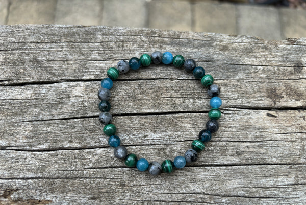 Bracelet de lithothérapie en Malachite, Apatite et Labradorite