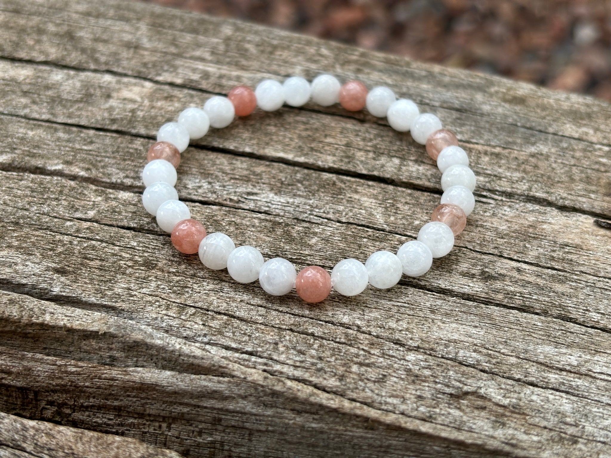 Bracelet élastique de Lithothérapie en Pierre de Lune et Pierre du Soleil