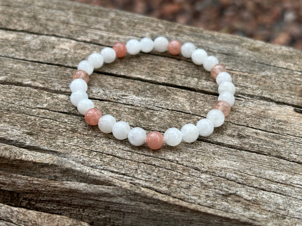 Bracelet élastique de Lithothérapie en Pierre de Lune et Pierre du Soleil