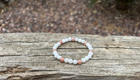 Bracelet élastique de Lithothérapie en Pierre de Lune et Pierre du Soleil