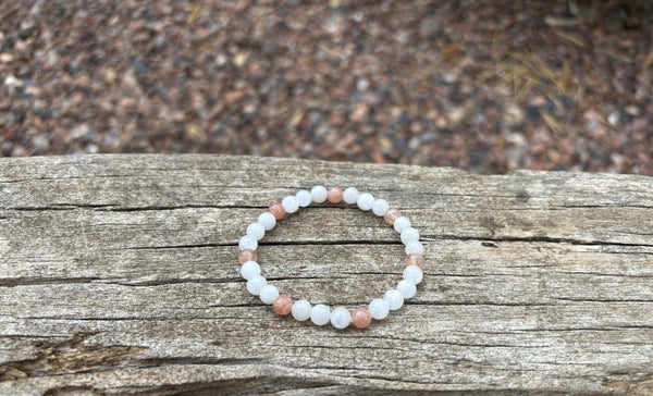 Bracelet élastique de Lithothérapie en Pierre de Lune et Pierre du Soleil