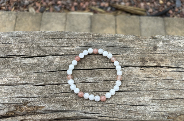 Bracelet élastique de Lithothérapie en Pierre de Lune et Pierre du Soleil