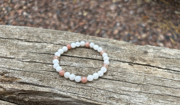 Bracelet élastique de Lithothérapie en Pierre de Lune et Pierre du Soleil