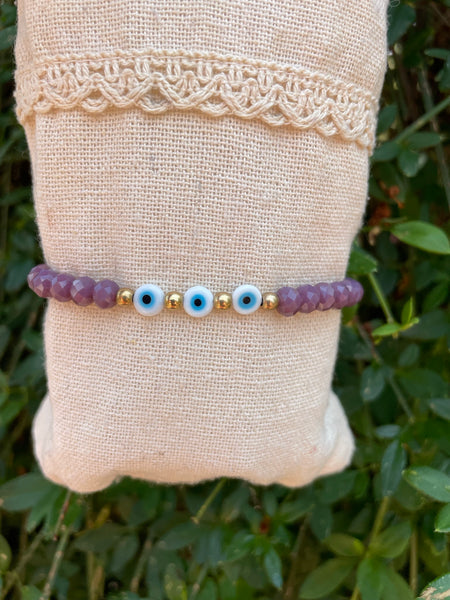 Bracelet élastique en perles de verre à facettes forme Oblate et Oeil Nazar Boncuk