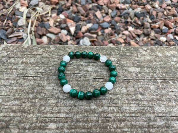 Bracelet en pierres naturelles en Malachite et Cristal , Made in France