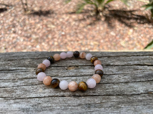Bracelet élastique de Lithothérapie "Triple Protection" Oeil de tigre, Quartz Rose et Pierre du Soleil