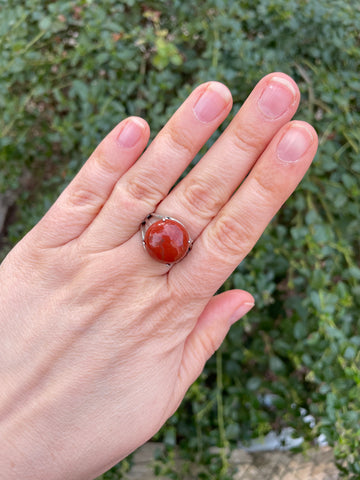 Bague réglable Pierre forme ronde en Jaspe Rouge naturel