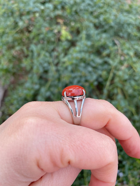Bague réglable Pierre forme ronde en Jaspe Rouge naturel