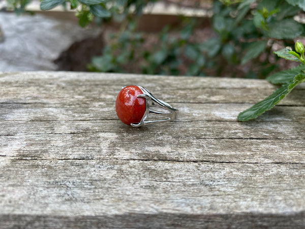 Bague réglable Pierre forme ronde en Jaspe Rouge naturel