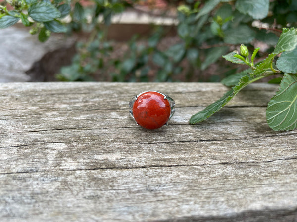 Bague réglable Pierre forme ronde en Jaspe Rouge naturel