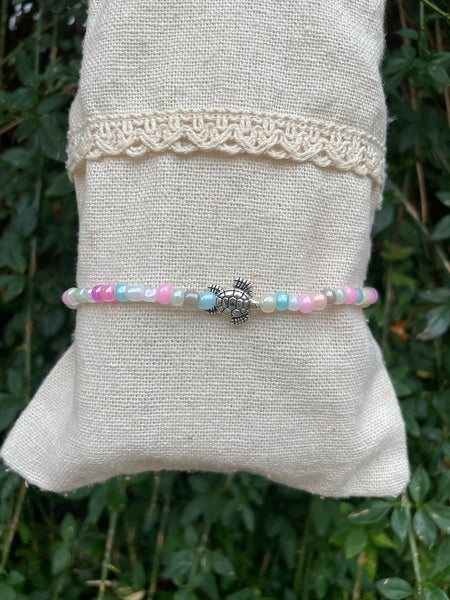 Chaîne de cheville en perles et tortue de mer
