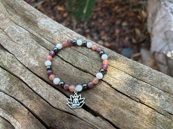 Bracelet spécial Anxiété, dépression en Lépidolite, Pierre du Soleil, Hématite et Pierre de Lune