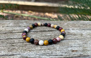 Bracelet élastique Lithothérapie en Jaspe Mokaïte ou Mookaite et Agate noire, Made in France